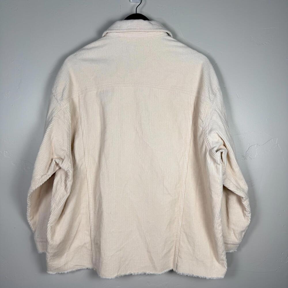 Zara Oversized Ribbed Corduroy Raw Hem Button Down Jacket Pockets XL Ivory - Picture 4 of 7